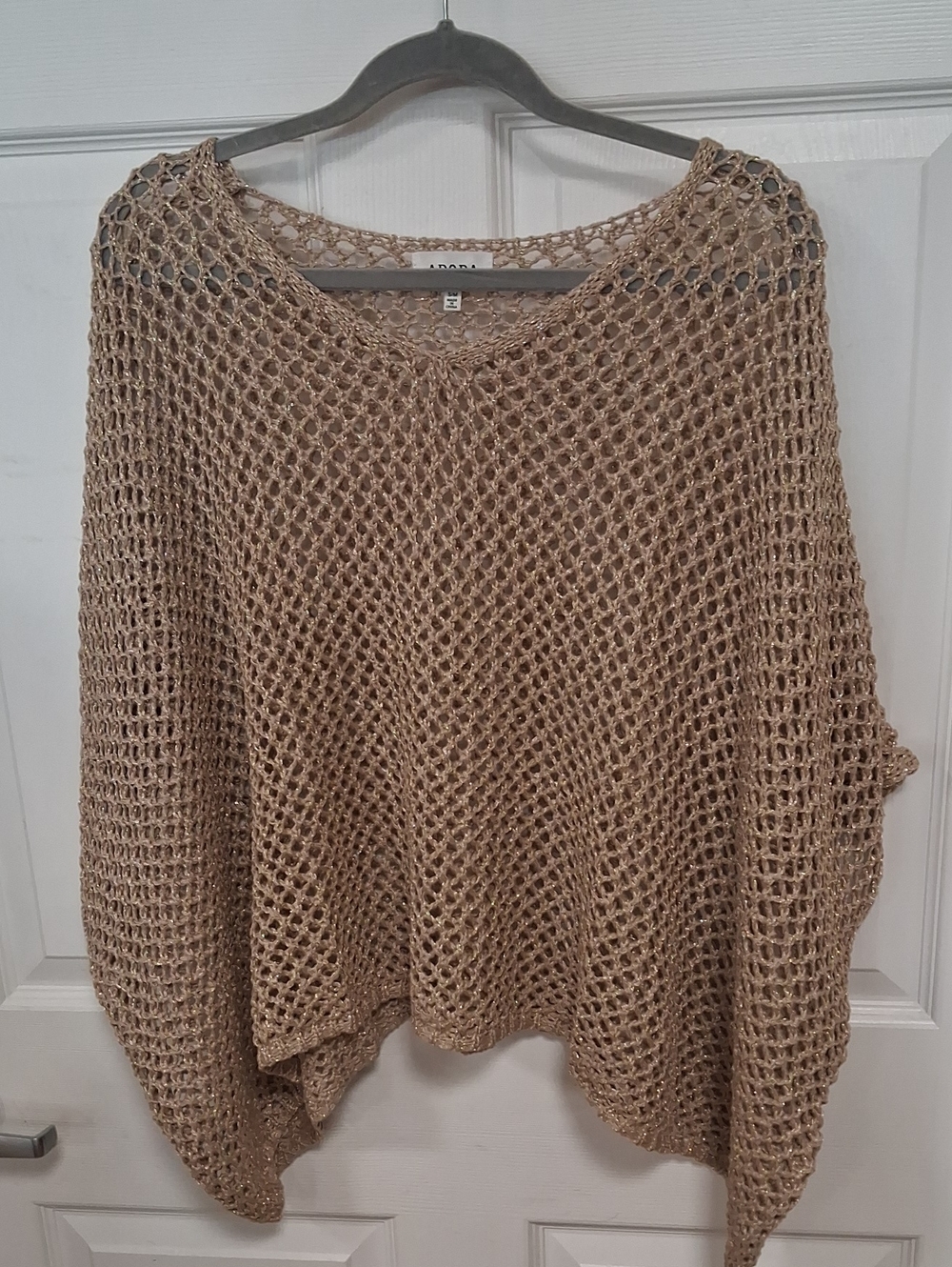ADORA Open-Weave Neutral Poncho Sweater in Tan